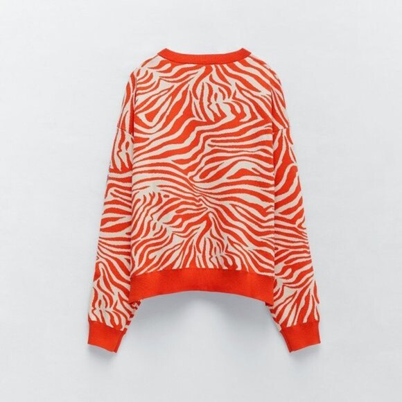 Zara Orange and White Animal Print Long Sleeve Button Cardigan Sweater (NWT) - Picture 6 of 6